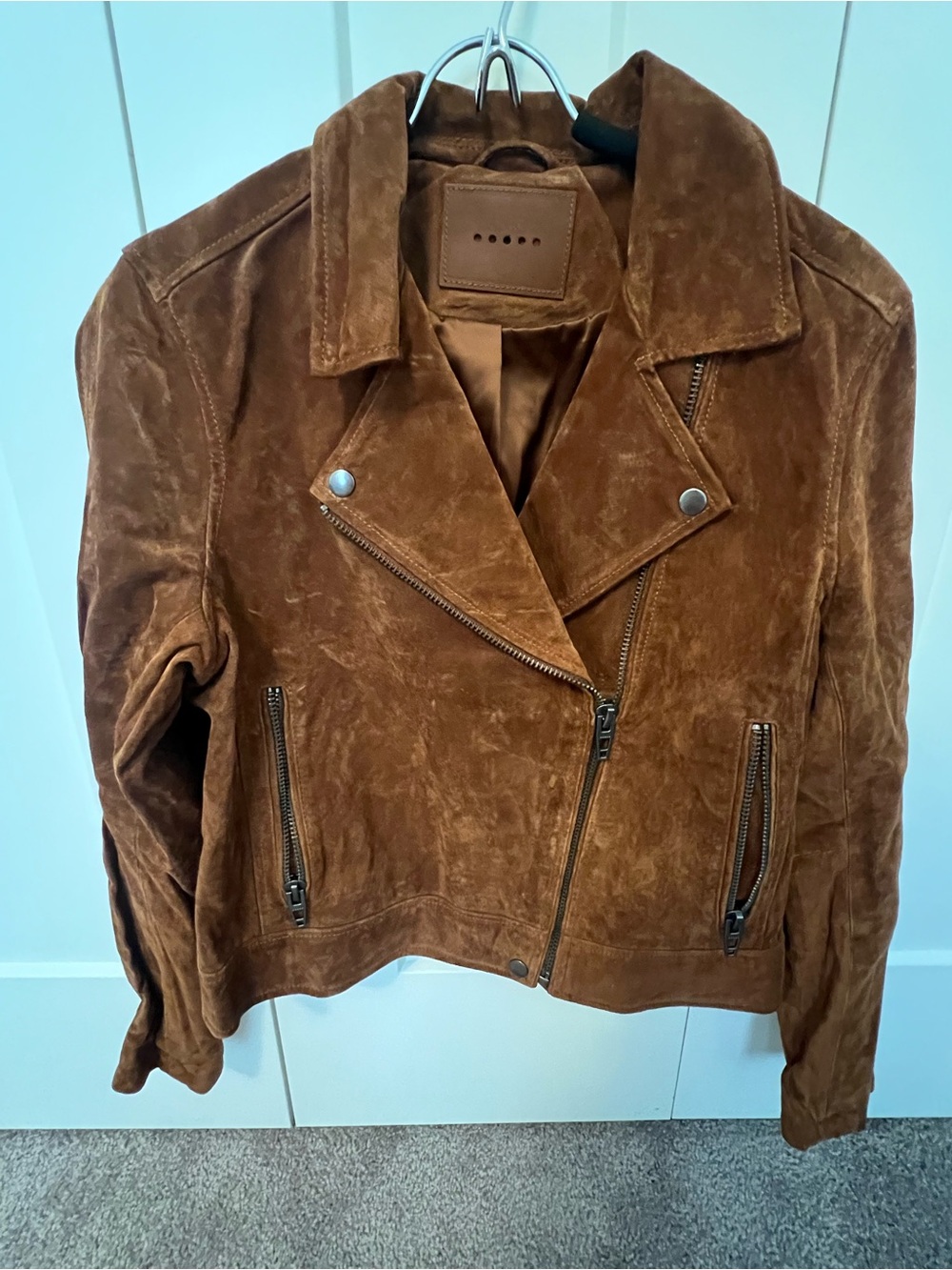 Brown Suede Moto Jacket - Women's Stylish Zip Front - Picture 3 of 4